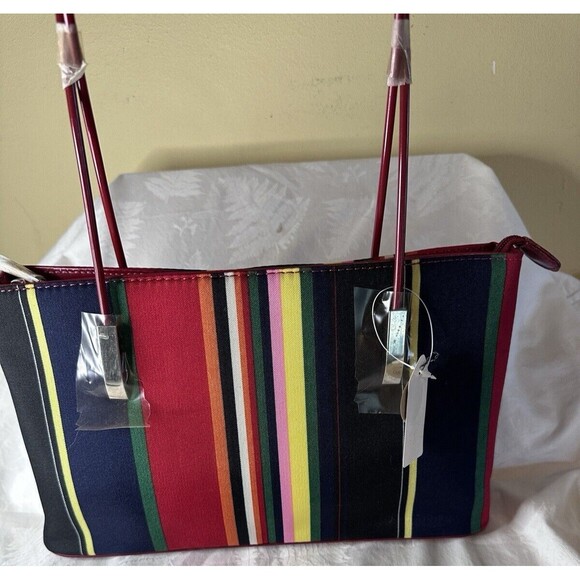 Stripe Multicolor Shoulder Bag 11x7x3 Zipper Close Inner Pockets Matching Wallet - Picture 4 of 16